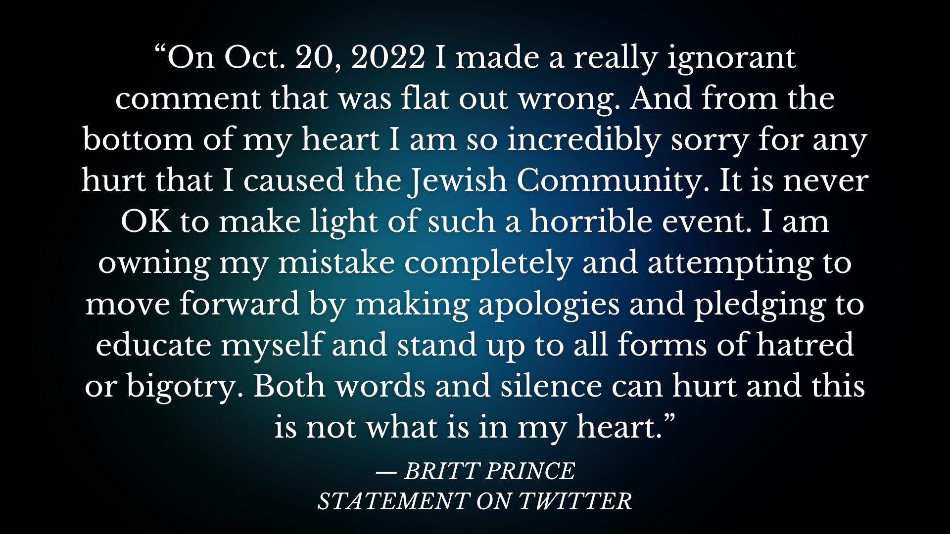 Elkhorn North's Britt Prince apologizes after 'ignorant' Holocaust comment Britt Prince Statement